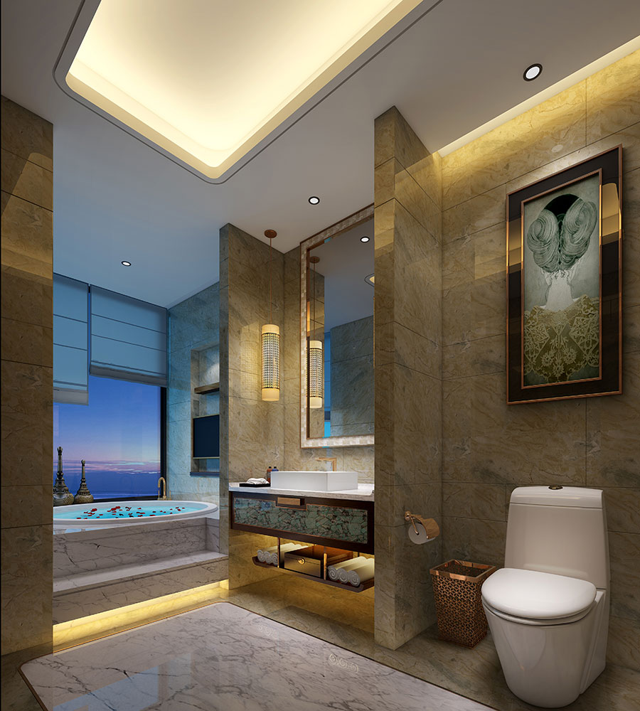 日耀案例：大理国际酒店项目标准间洗手间效果图